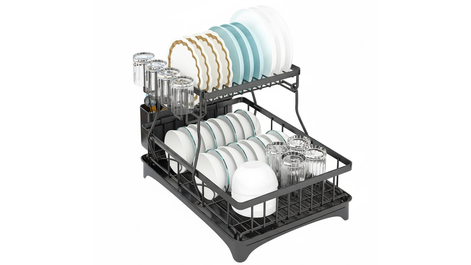 Adivo 2 Tier 49cm Kitchen Counter Dish Rack - Black