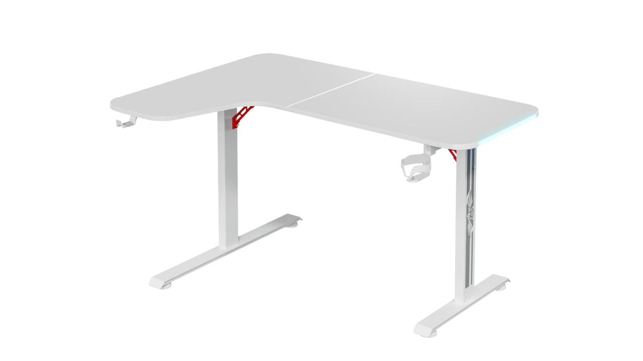 Advwin 140cm L Shaped RGB LED Corner Gaming Desk - White