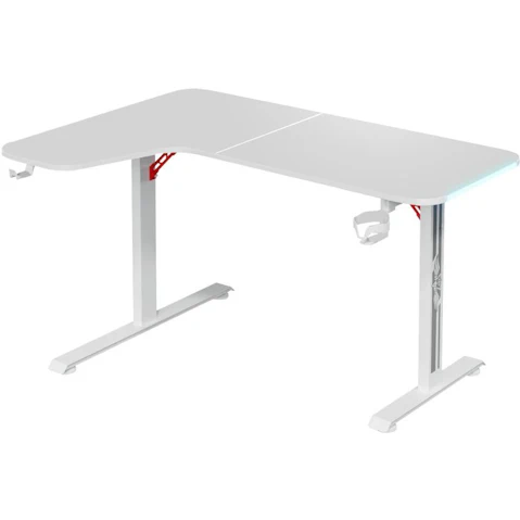 Advwin 140cm L Shaped RGB LED Corner Gaming Desk - White
