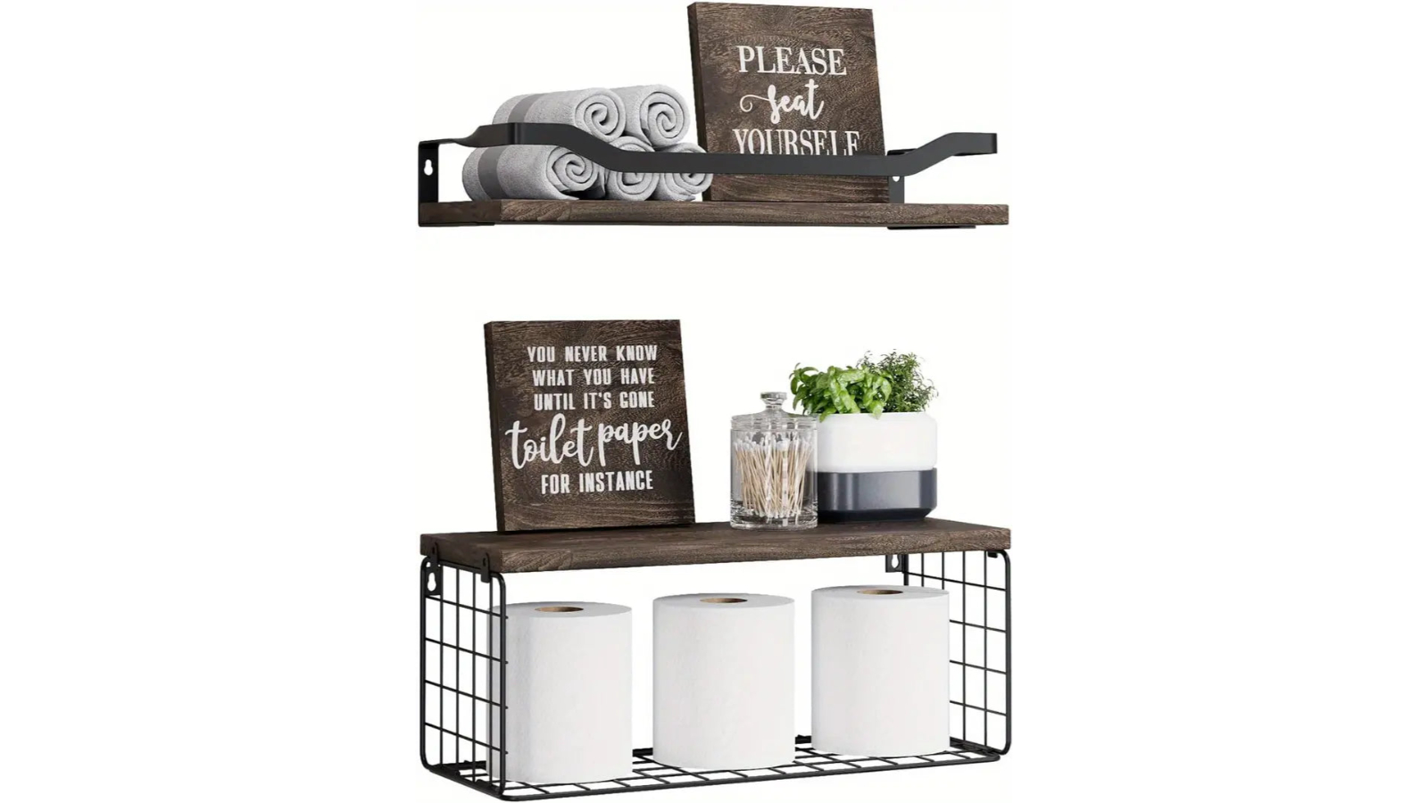 TM Wood Bathroom Shelves with Storage