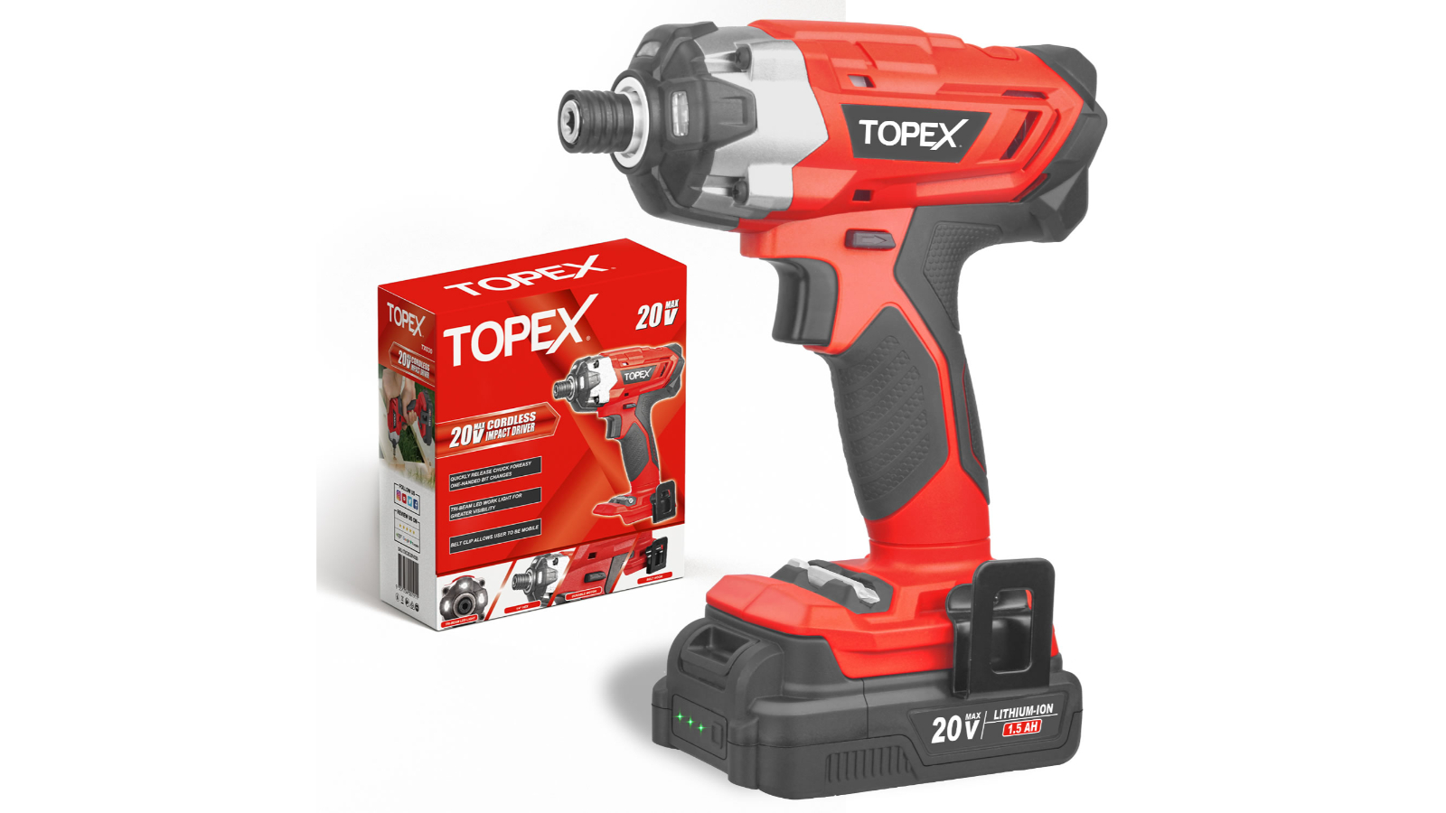 Topex 20V 1/4 Hex Drive Cordless Impact Driver with Lithium Ion Battery and Charger