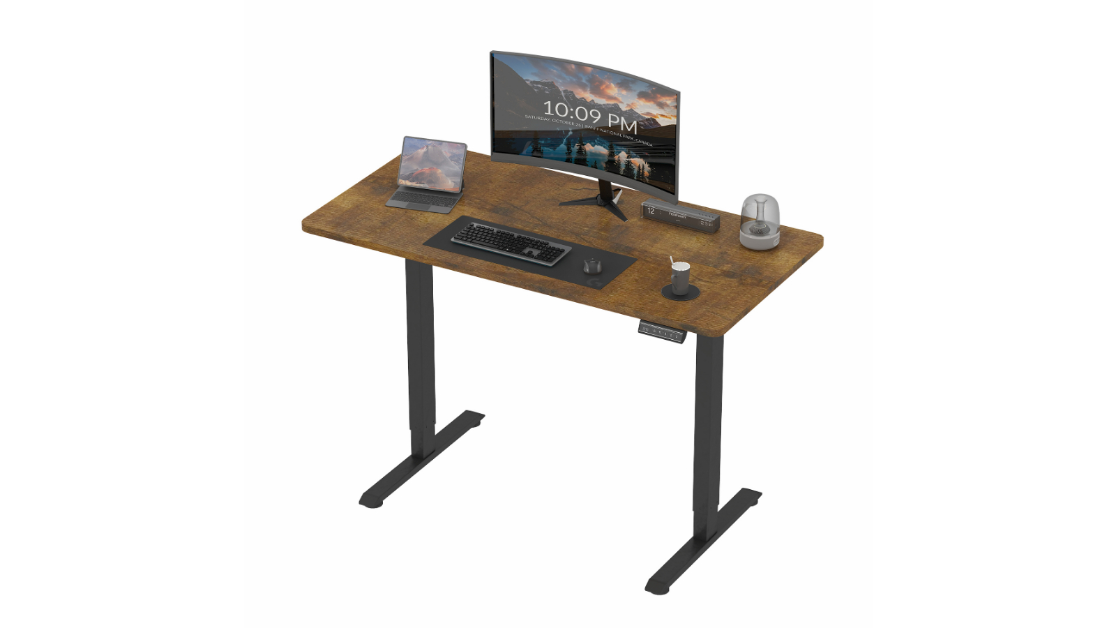 Advwin 120 x 60cm Black Frame Electric Standing Desk with Smart Memory Panel - Rustic Brown