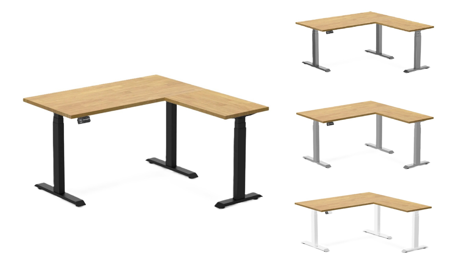 Desky Light Oak Rubberwood L-Shape Sit Stand Desk