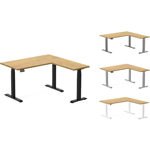 Desky Light Oak Rubberwood L-Shape Sit Stand Desk