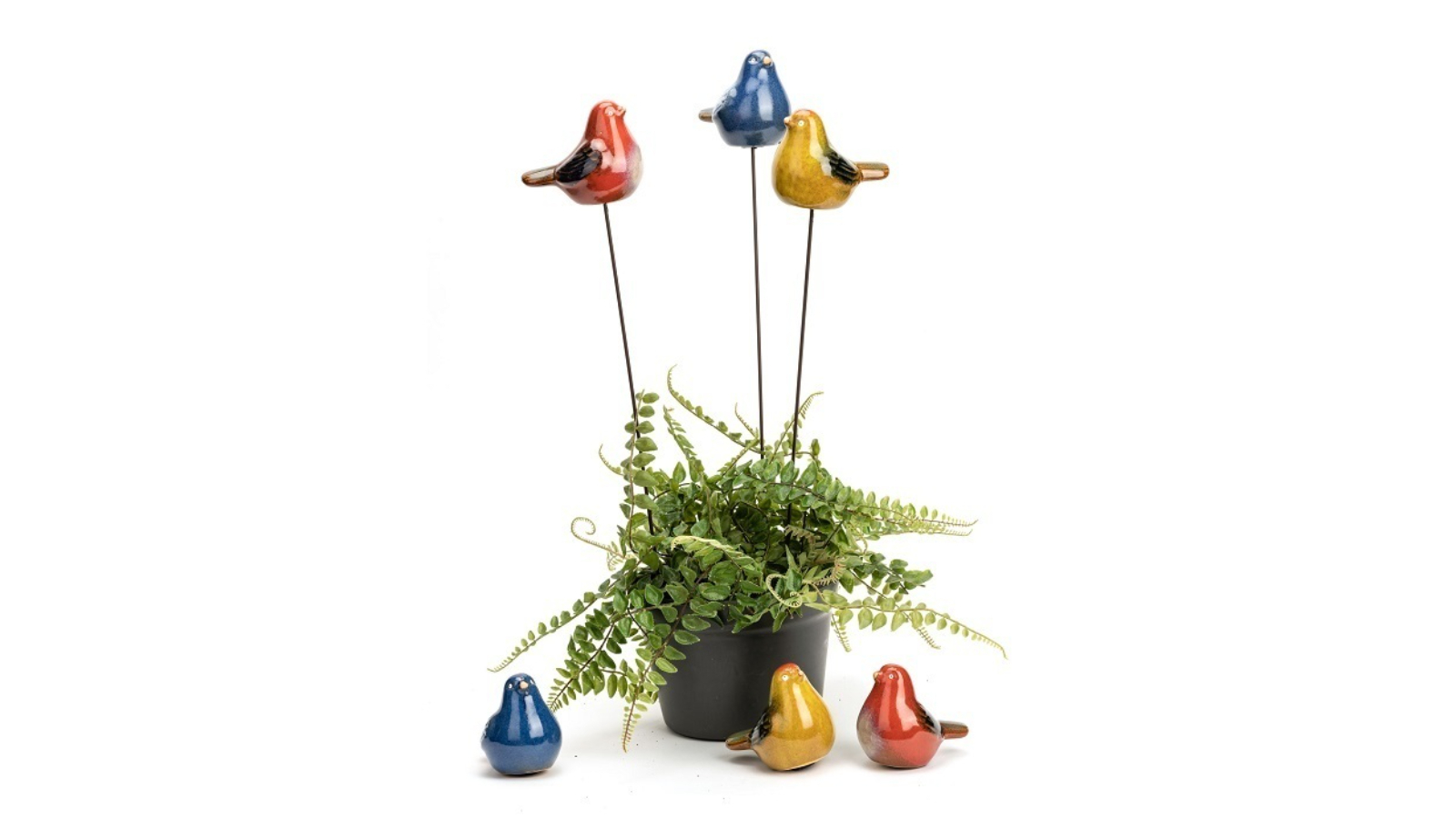4 Piece Assorted Ceramic Birds on Stick Yard Patio Ornament Garden ...