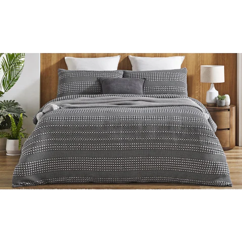 L'Avenue Stonewash Waffle Charcoal Quilt Cover Set