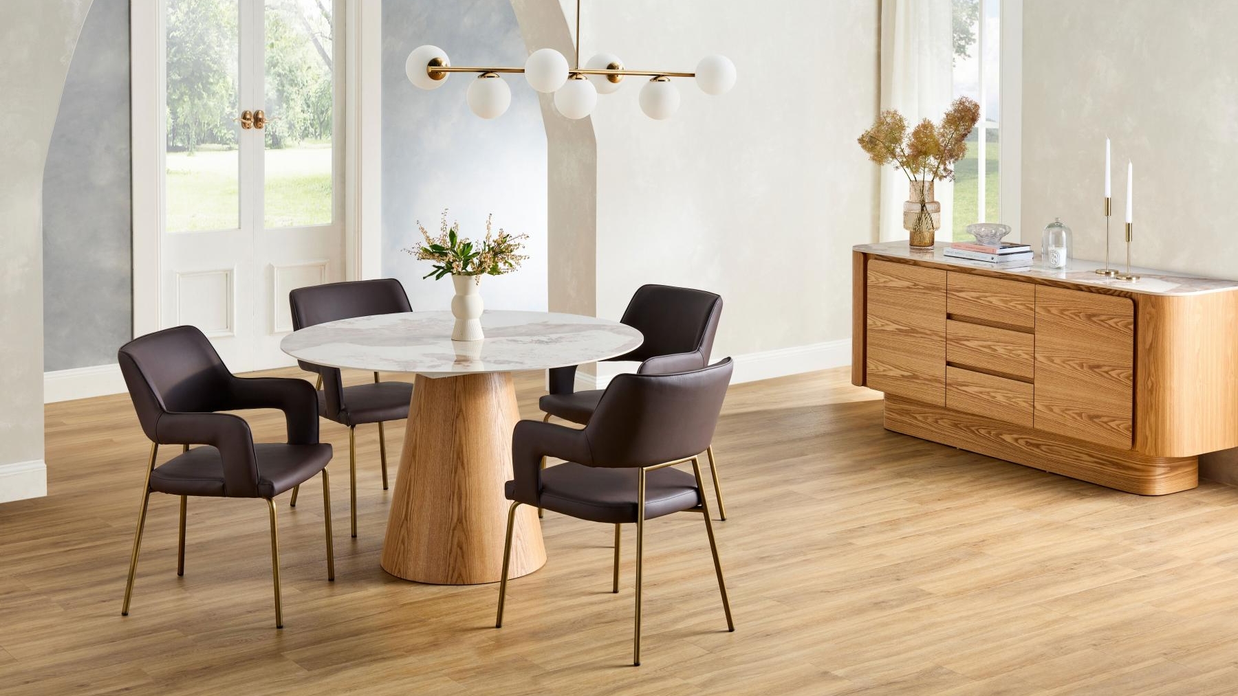 Lucianne 5-Piece Round Dining Table Set - Chocolate PU