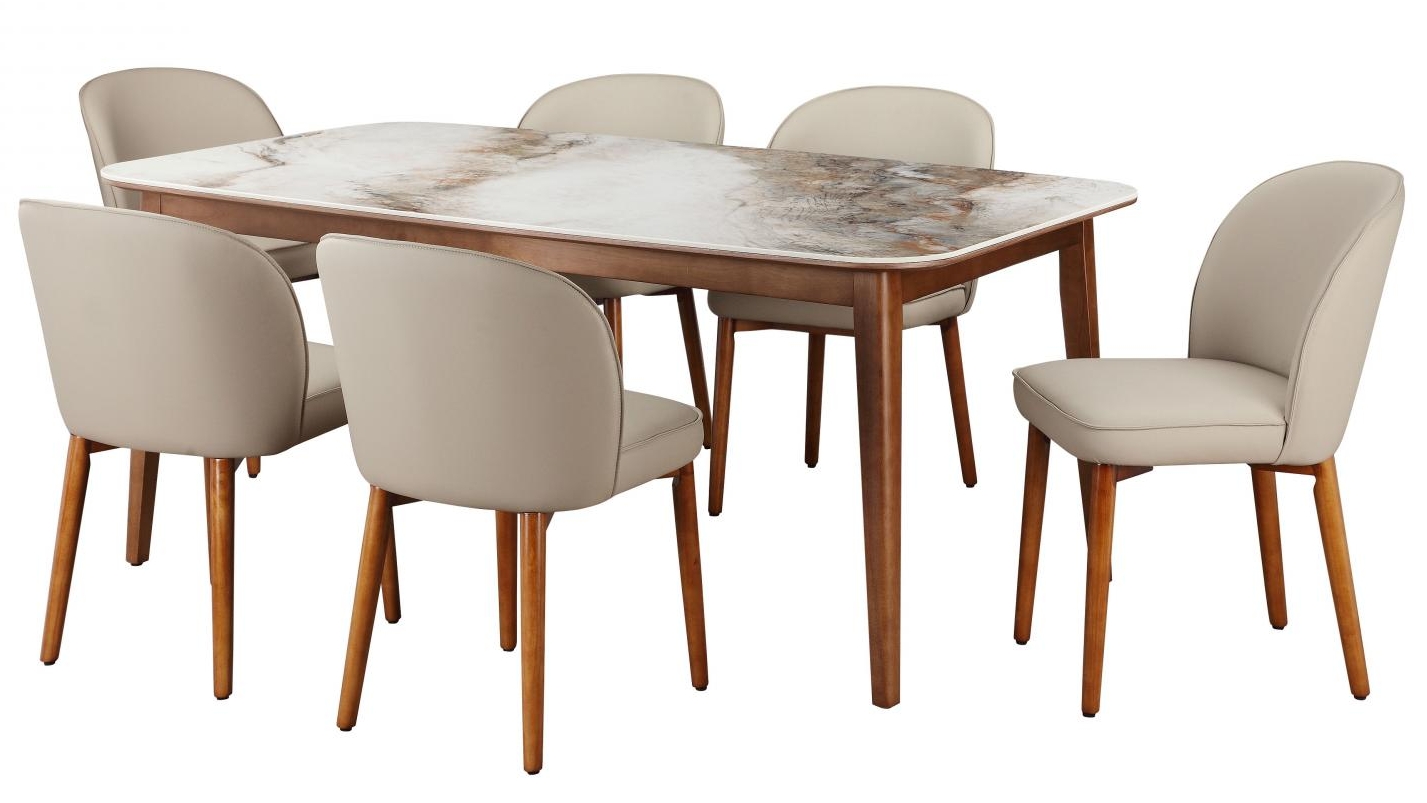 Elora 7-Piece Dining Table Set with PU Chairs