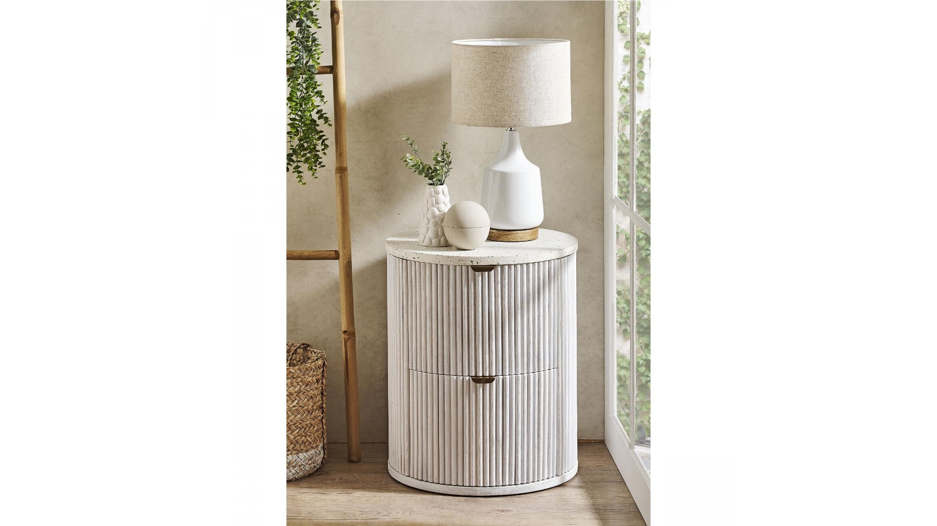 Kea 2-Drawer Round Bedside Table - White