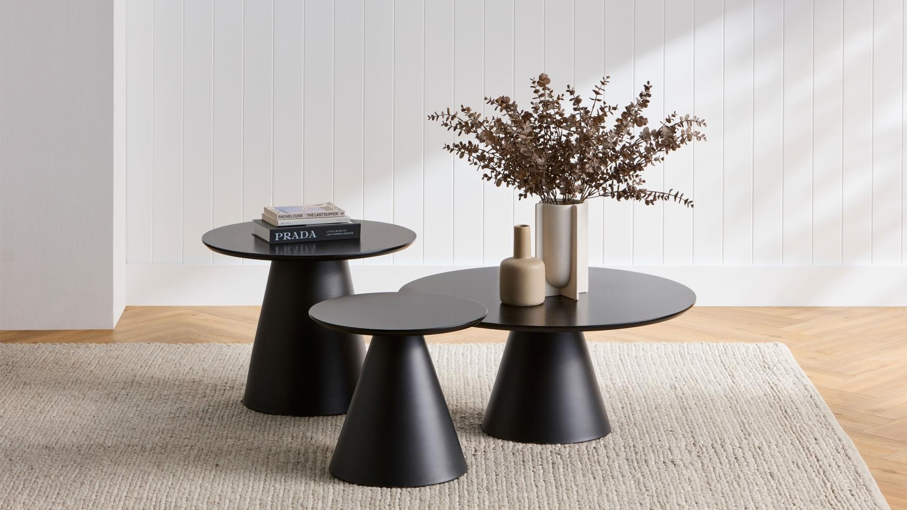 Astra 3-Piece Nest Table Set Black Harvey Norman