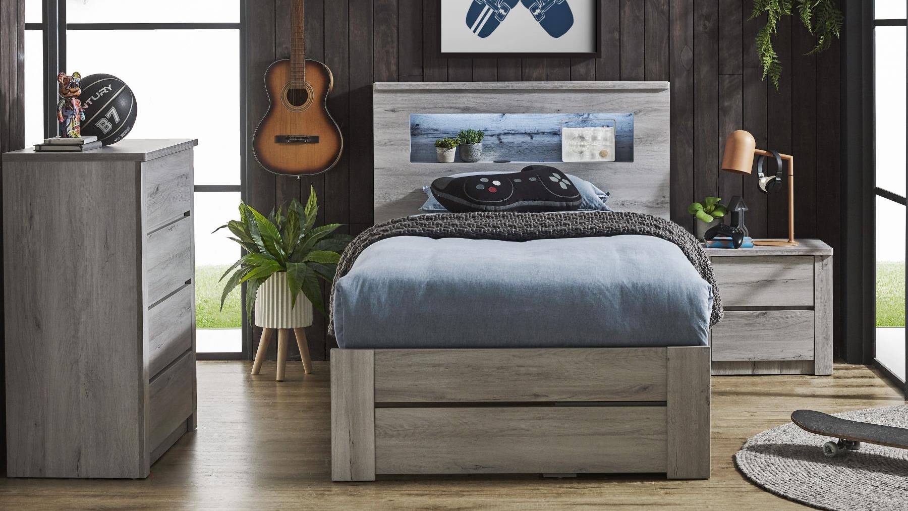Venus Washed Grey Bed - King Single | Harvey Norman