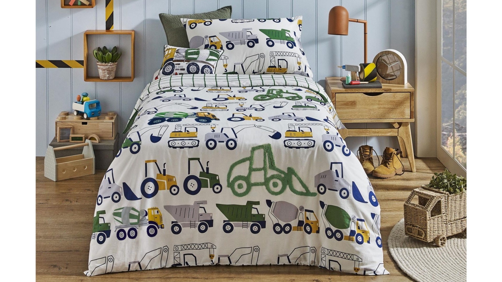 Conor Construction Trucks Quilt Cover Set - Single