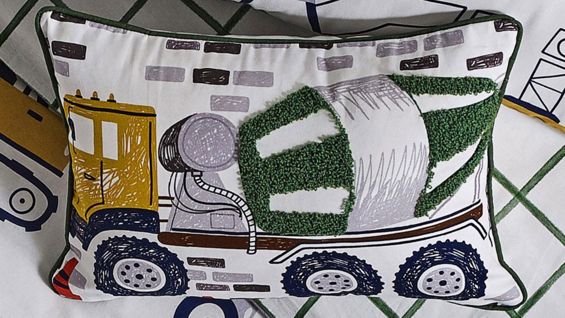 Conor Construction Trucks Plush Cushion
