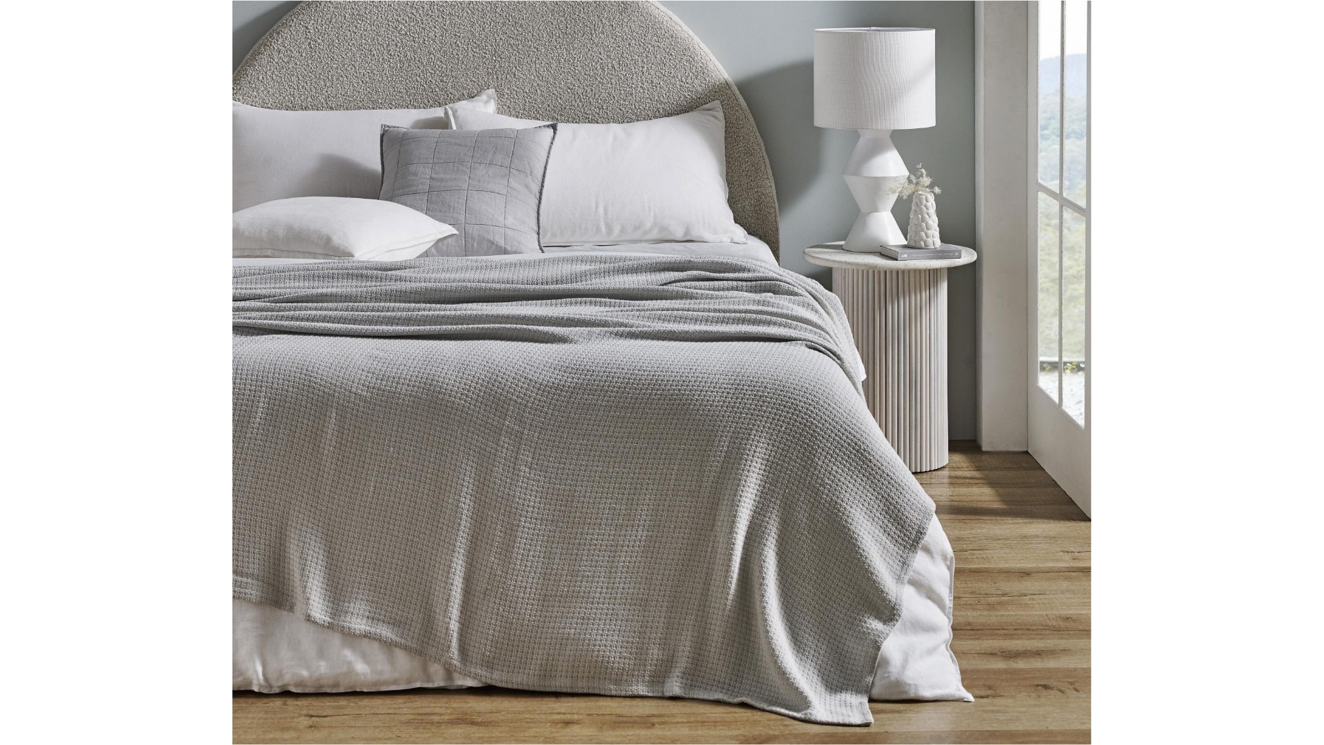 L'Avenue Coolum Dove Cotton Waffle Blanket - Queen/King