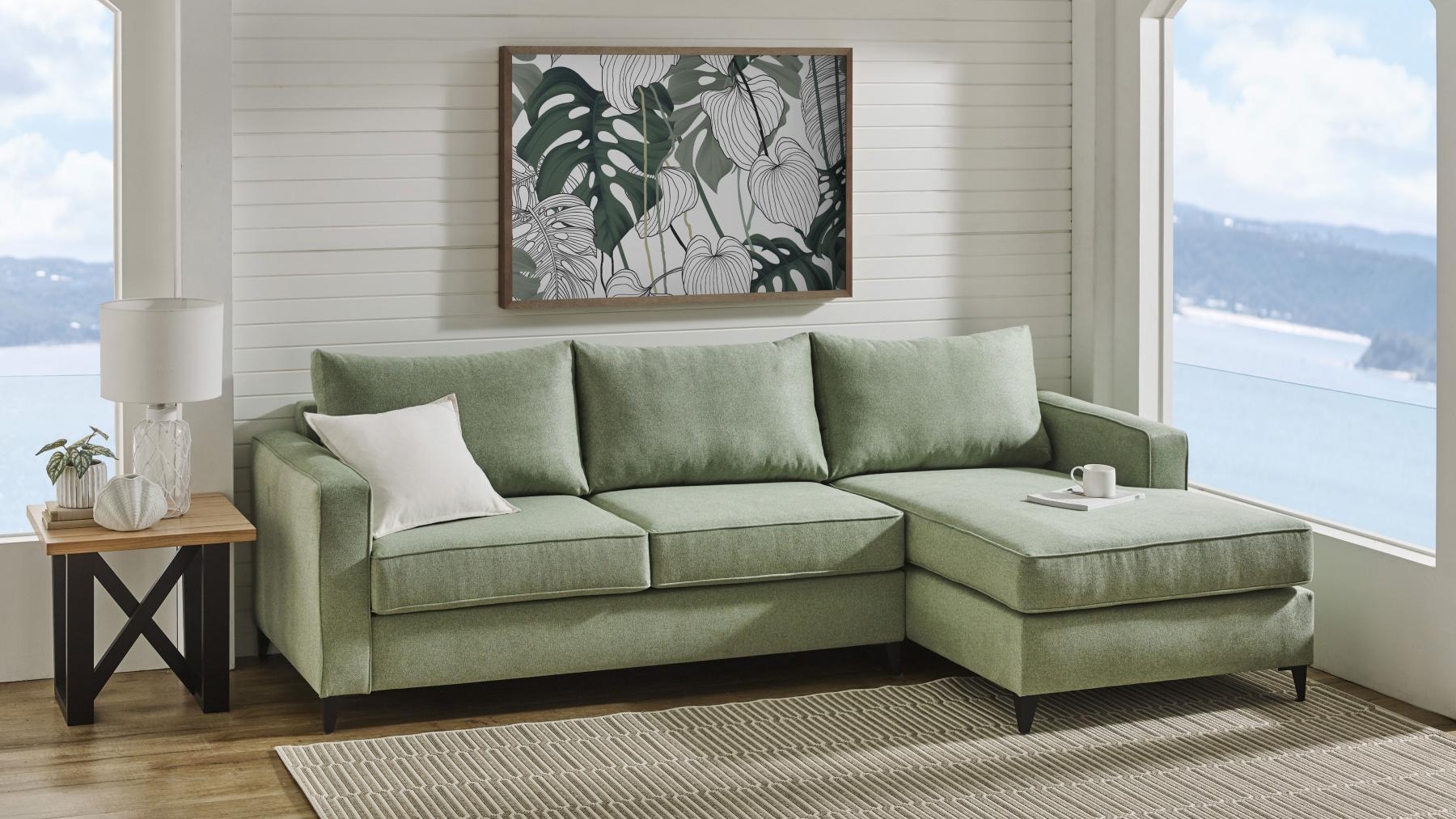 Dallas Fabric Sofa Bed with Chaise Harvey Norman