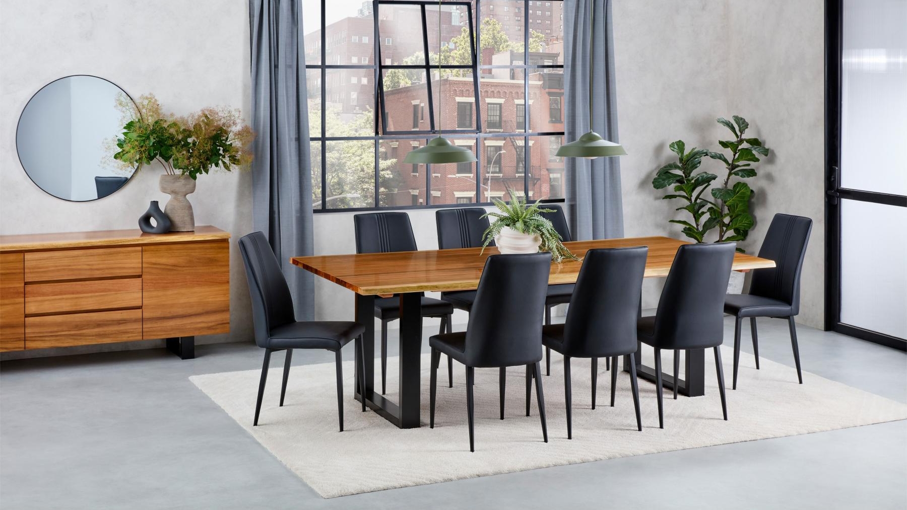 Izara 9-Piece Dining Table Set with Sierra Black PU Dining Chair