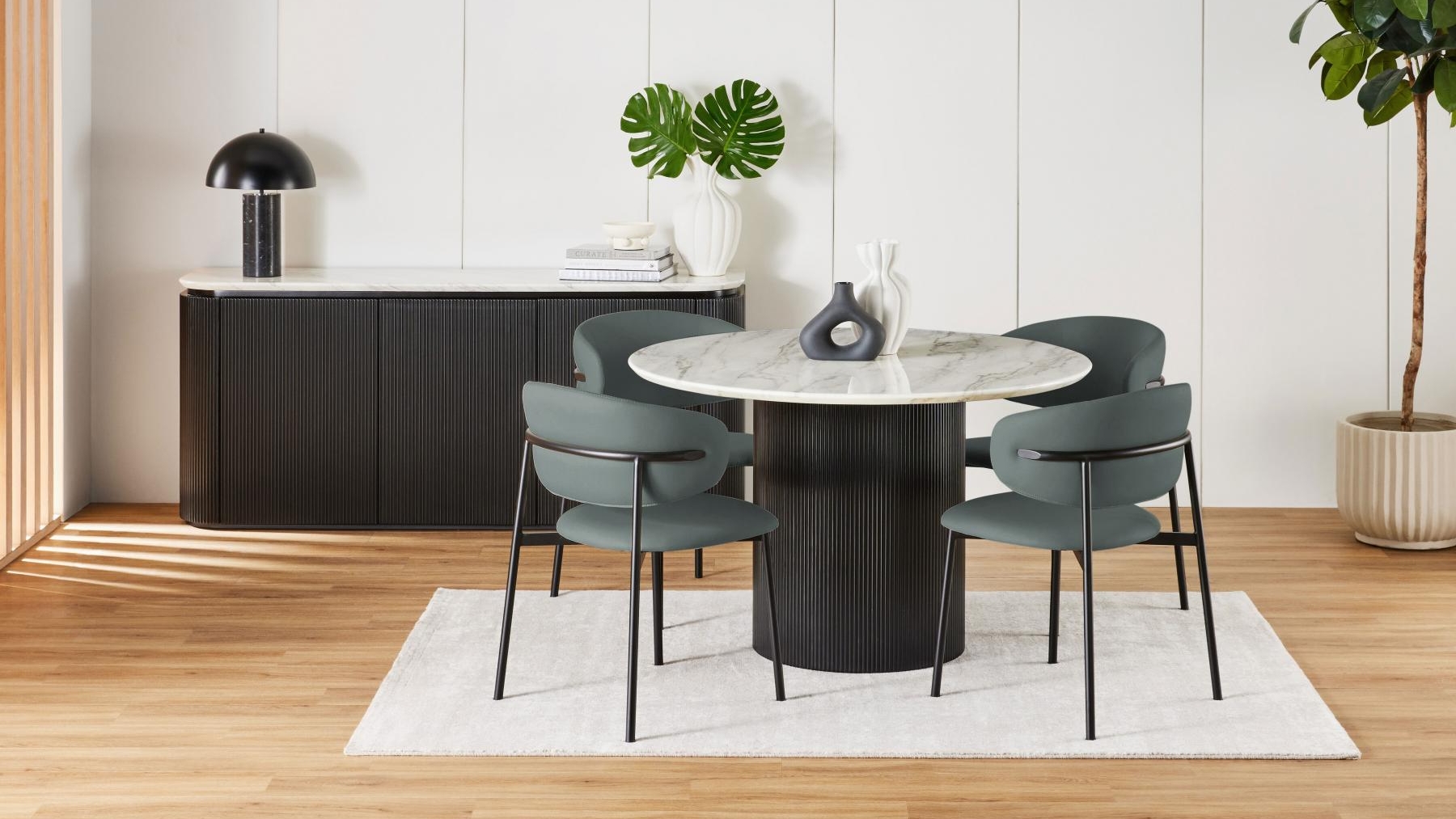 Anika 5-Piece Round Dining Table Set with Grey Chairs | Harvey Norman