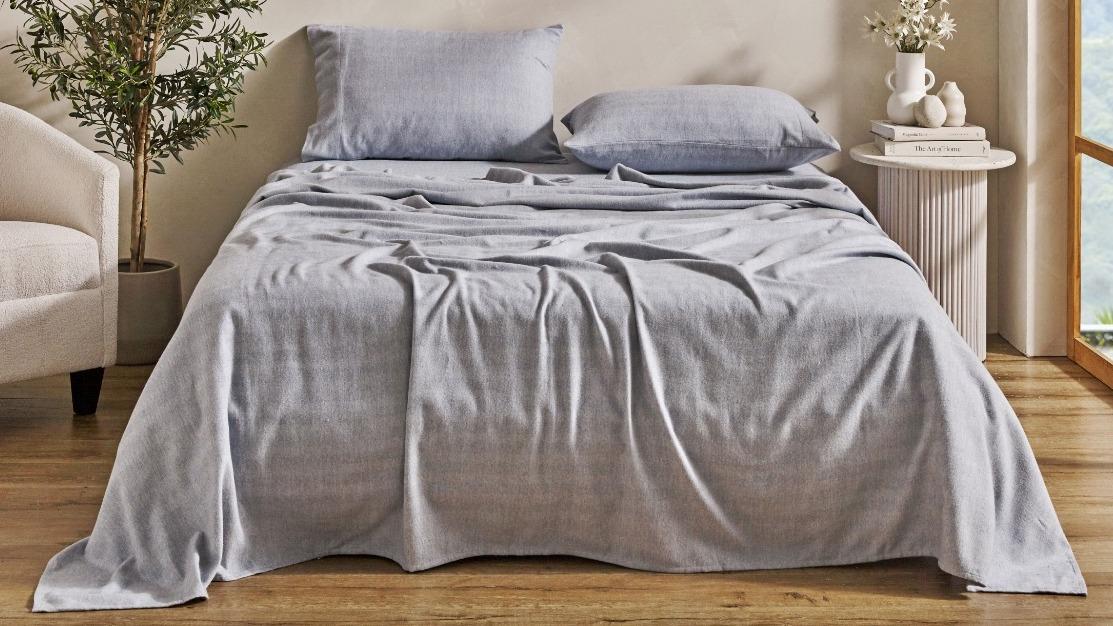 L'Avenue Heather Flannelette Sky Sheet Set - Super King