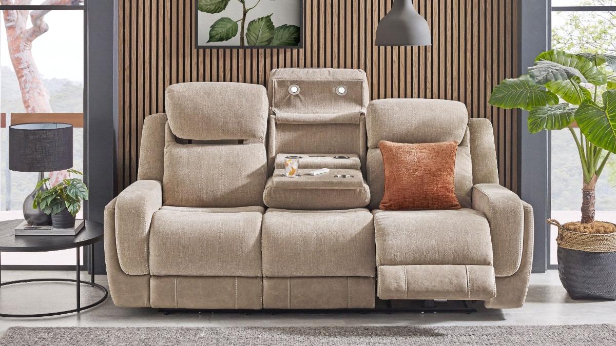 Charlie 3-Seater Fabric Powered Recliner Sofa - Sand