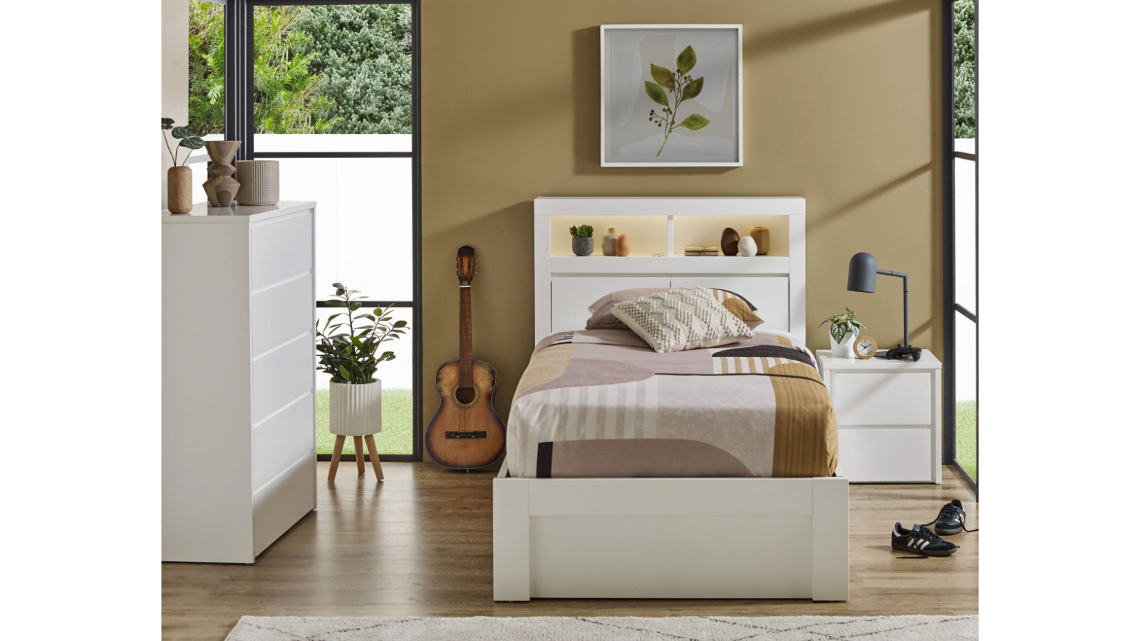 Seashell Side Gas Lift Ivory White Bed - King Single