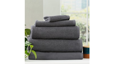Renee Taylor Cobblestone 650GSM Cotton Ribbed Bath Towel - Granite