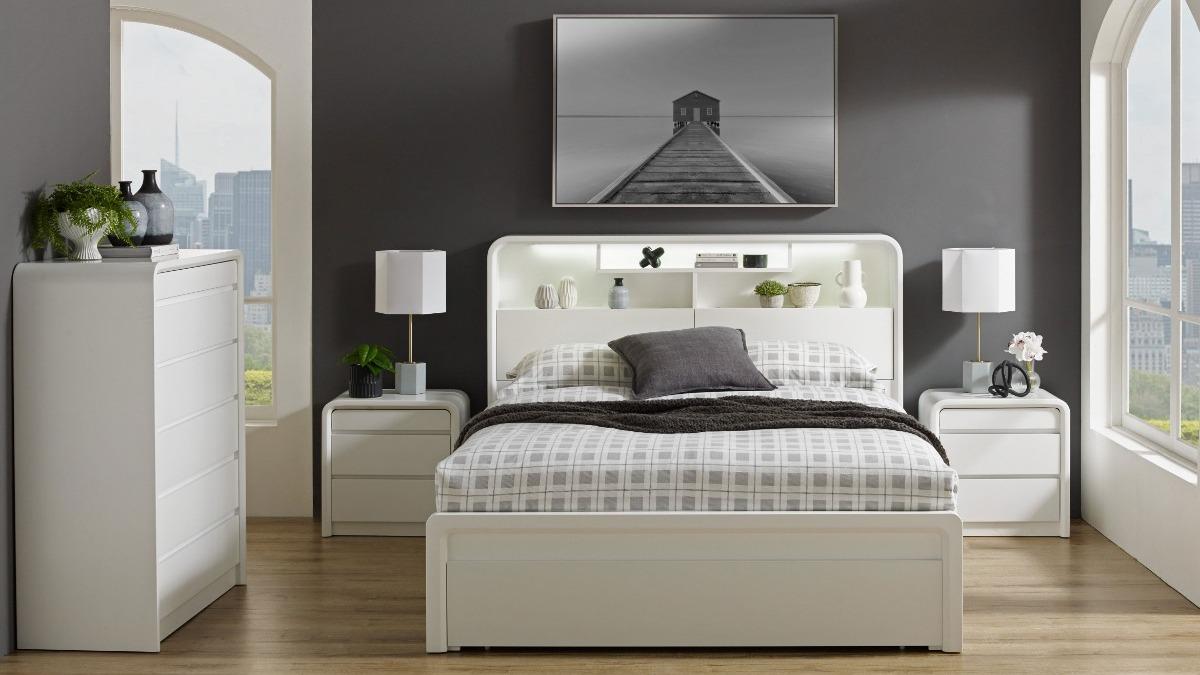 Arc Semi Gloss White Gaslift Bed - King