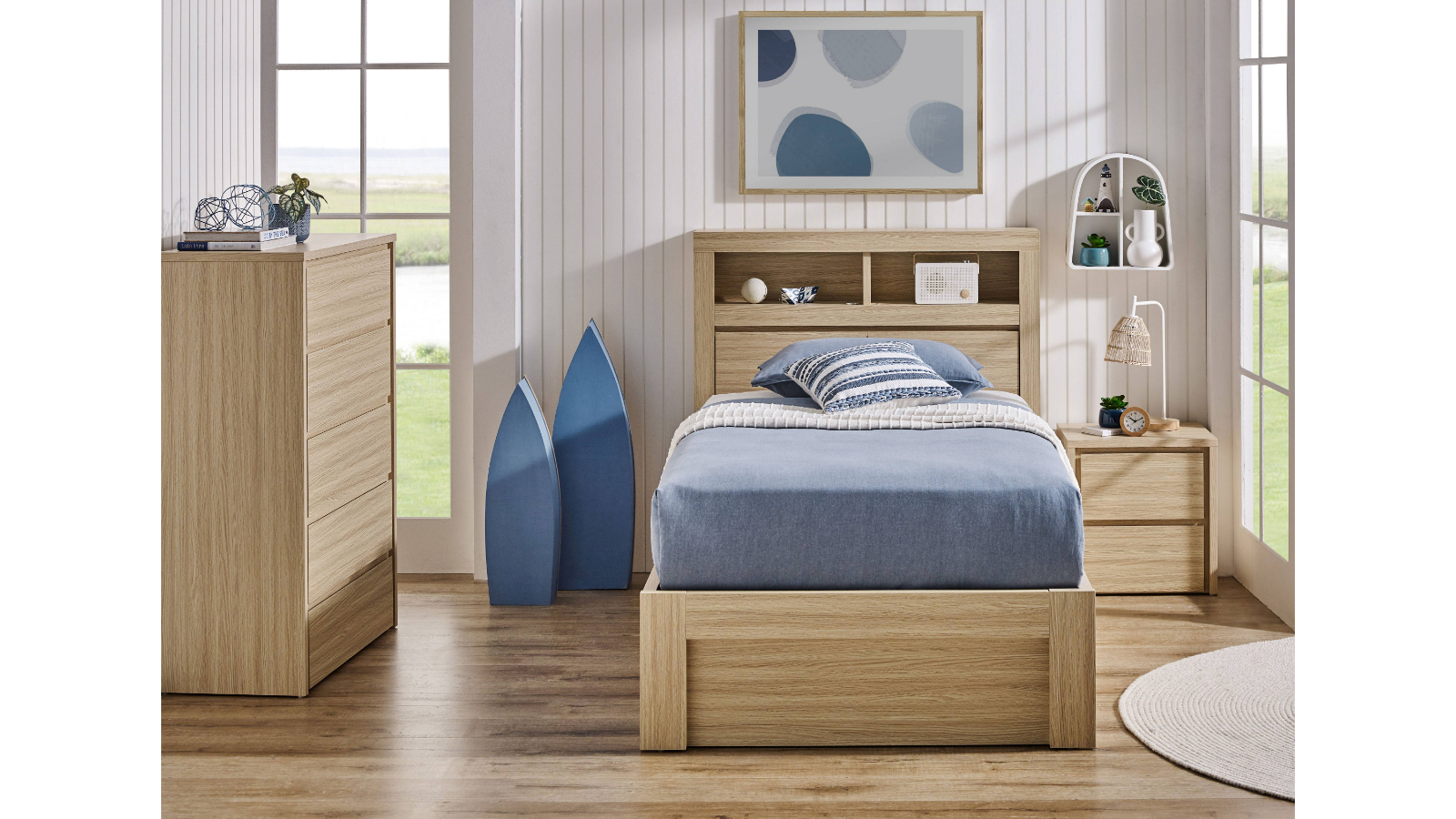 Seashell Front Gas Lift Alpine Oak Bed - King Single