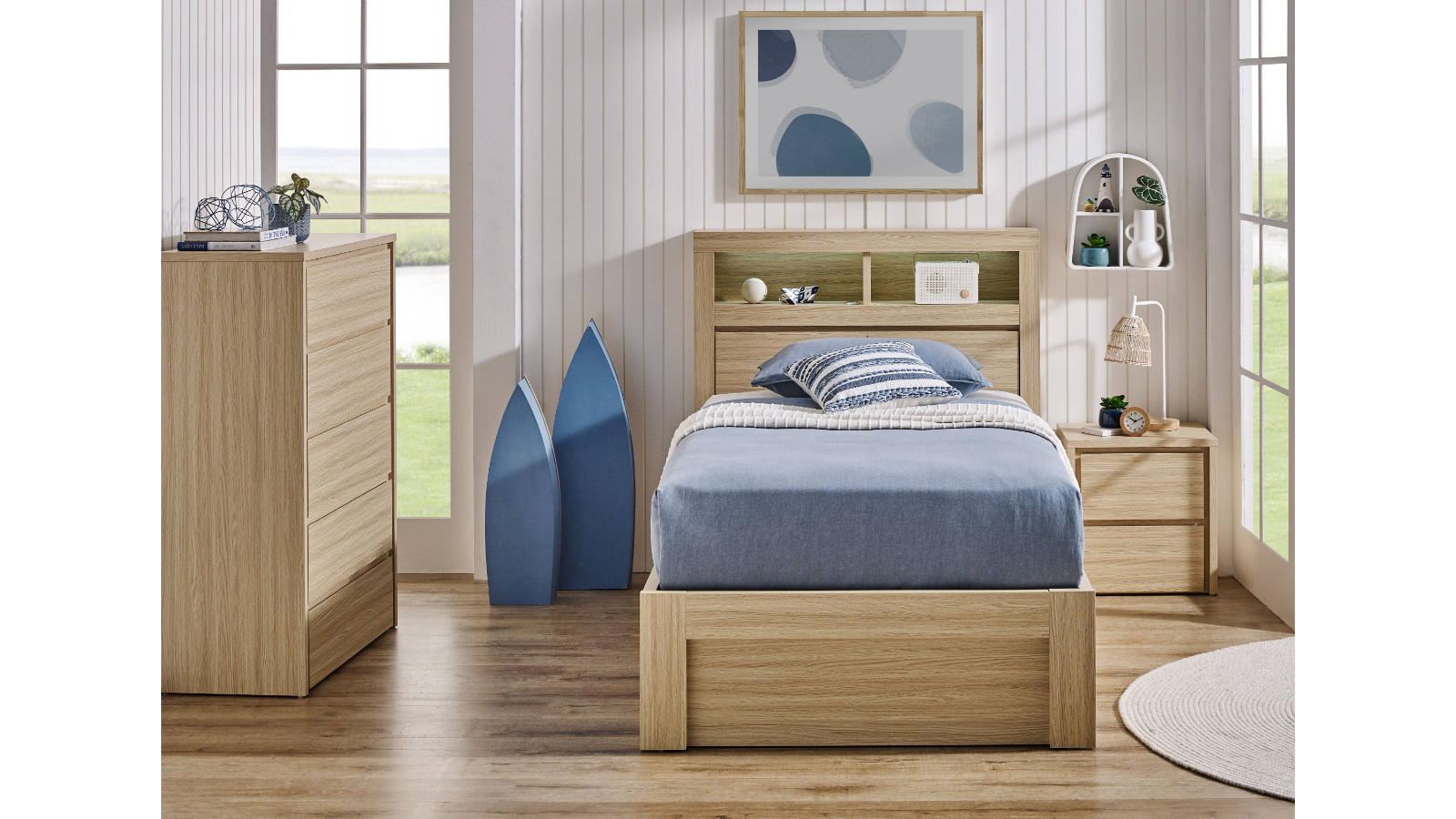 Seashell Side Gas Lift Alpine Oak Bed - King Single