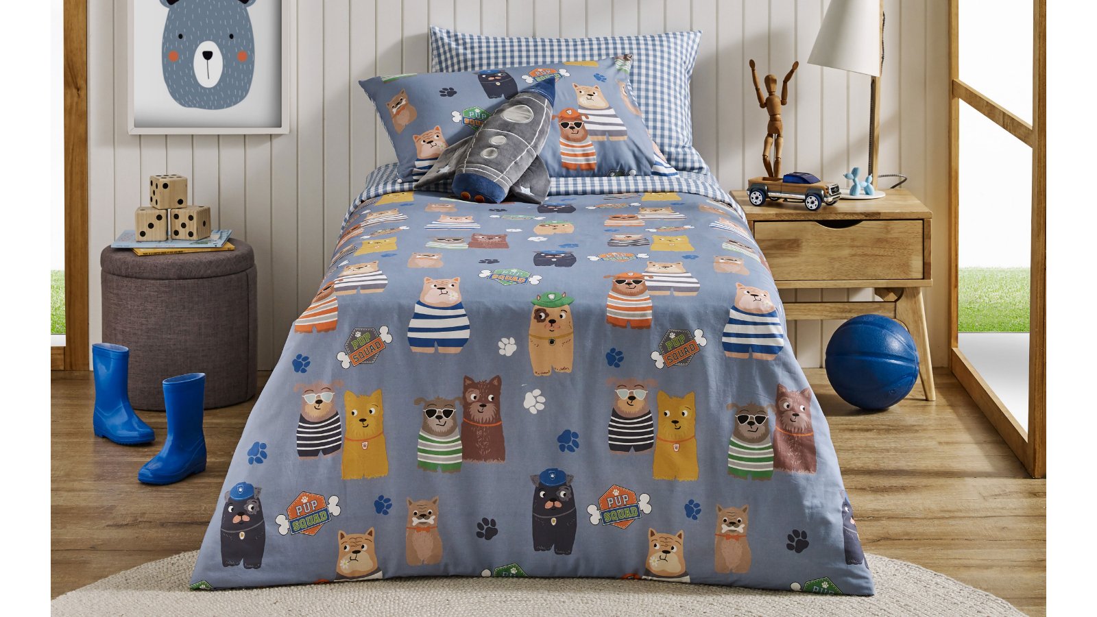 Pup Squad Quilt Cover Set - Single