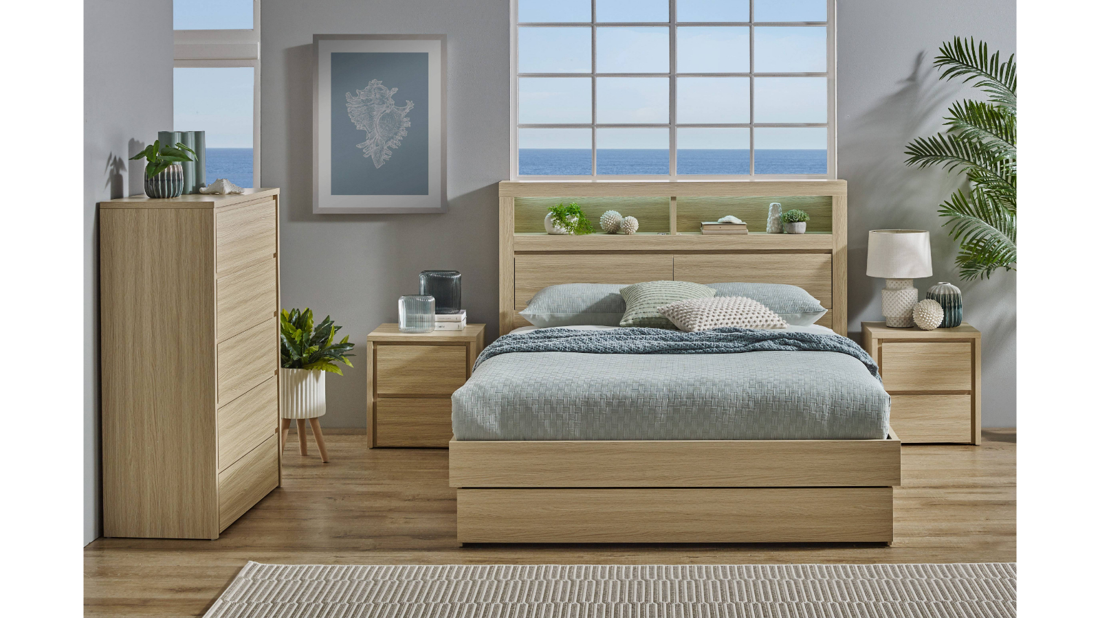 Seashell 3-Drawer Alpine Oak Bed - King