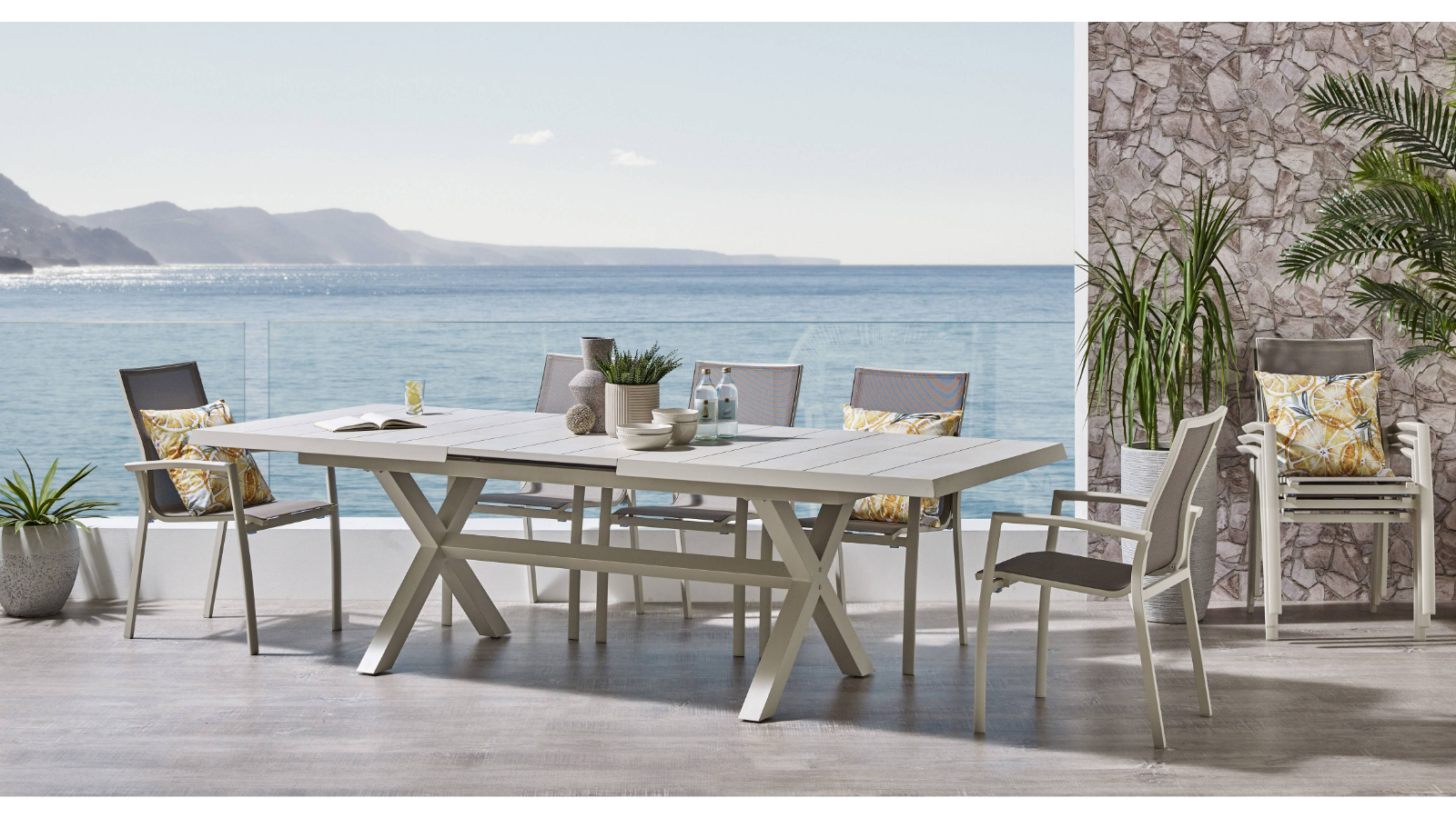 Parsons 9-Piece Outdoor Rectangular Extension Dining Setting - Latte