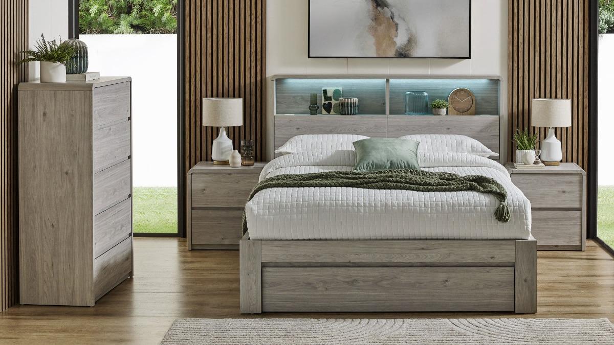 Avalon Light Grey Side Gaslift Bed - Queen