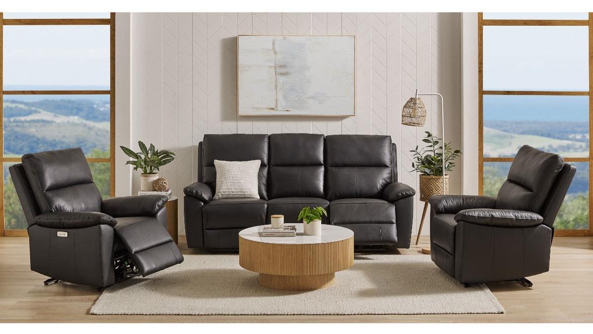 Denmark 3-Piece Leather Powered Recliner Lounge Suite