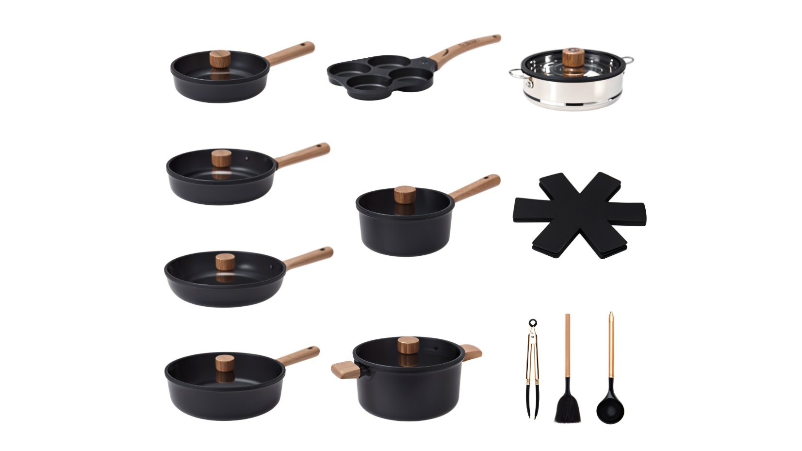 Zuni 19 Piece Non-Stick Pot and Pan - Black