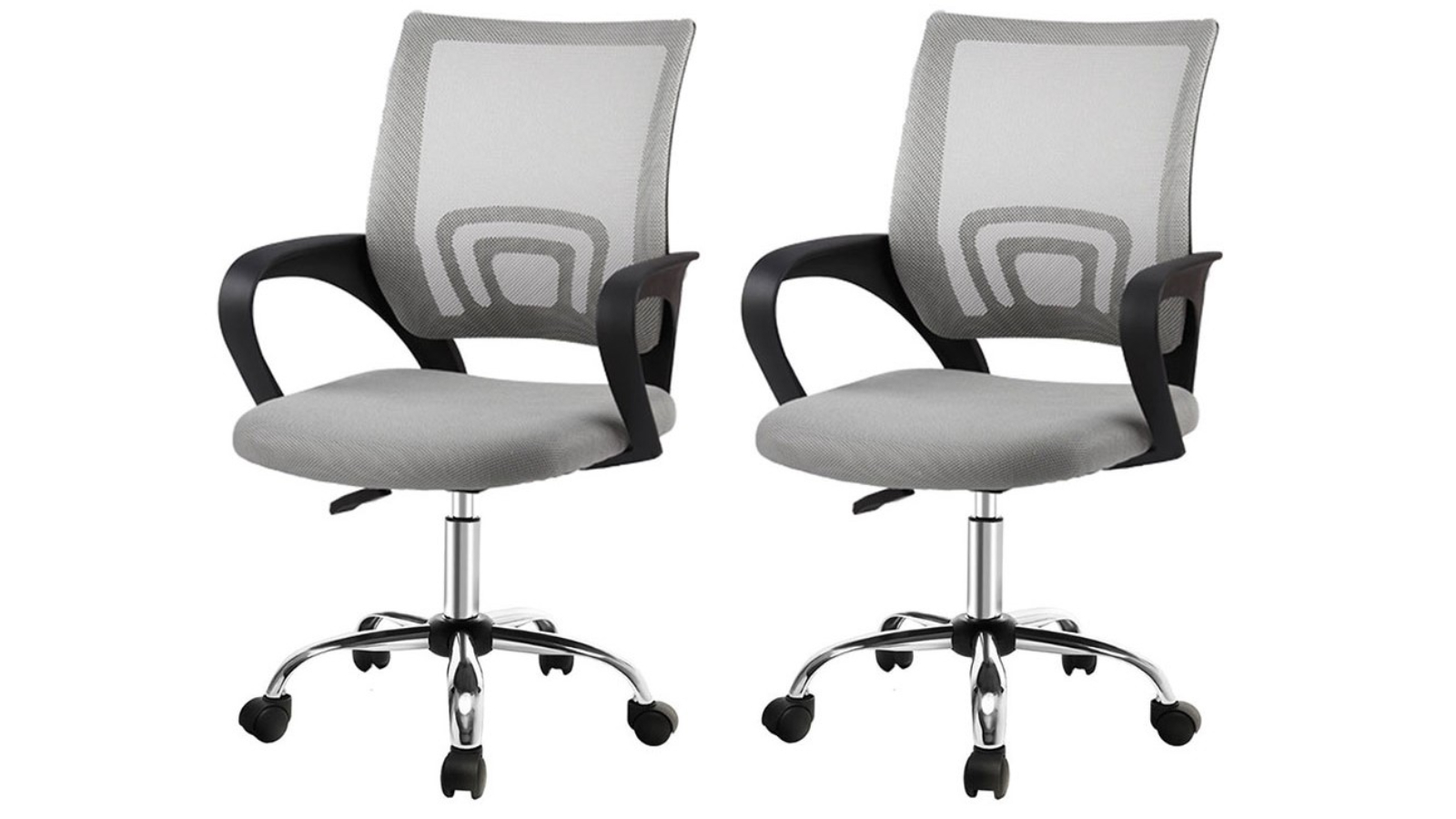 Artiss Set of 2 Mesh Mid-Back Ergonomic Swivel Computer Office Chair - Grey