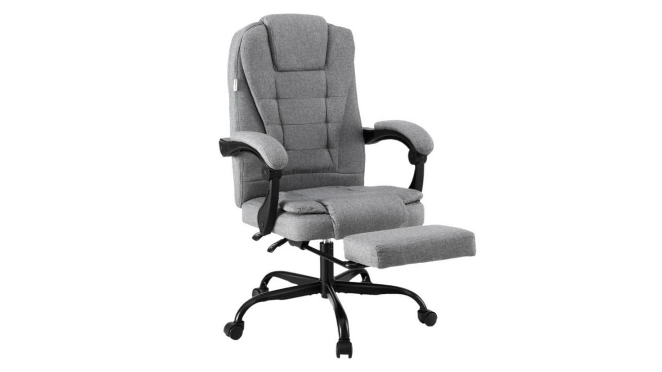 Artiss Fabric Ergonomic Executive Footrest Computer Desk Office Chair - Grey