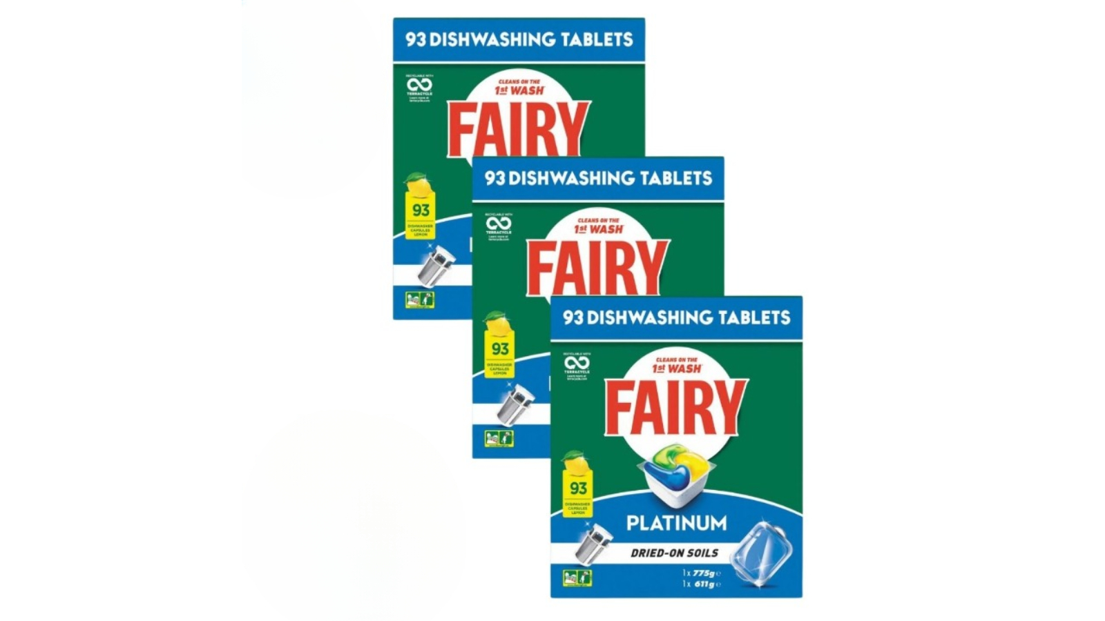 Fairy 3 Piece Platinum Lemon Dishwashing Tablet - Pack of 93