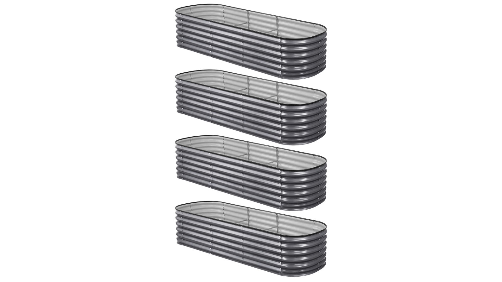 Green Fingers 4 Piece Oval Galvanized Steel 240 x 80 x 56cm Raised Garden Bed Kit