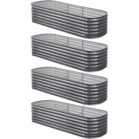 Green Fingers 4 Piece Oval Galvanized Steel 240 x 80 x 56cm Raised Garden Bed Kit