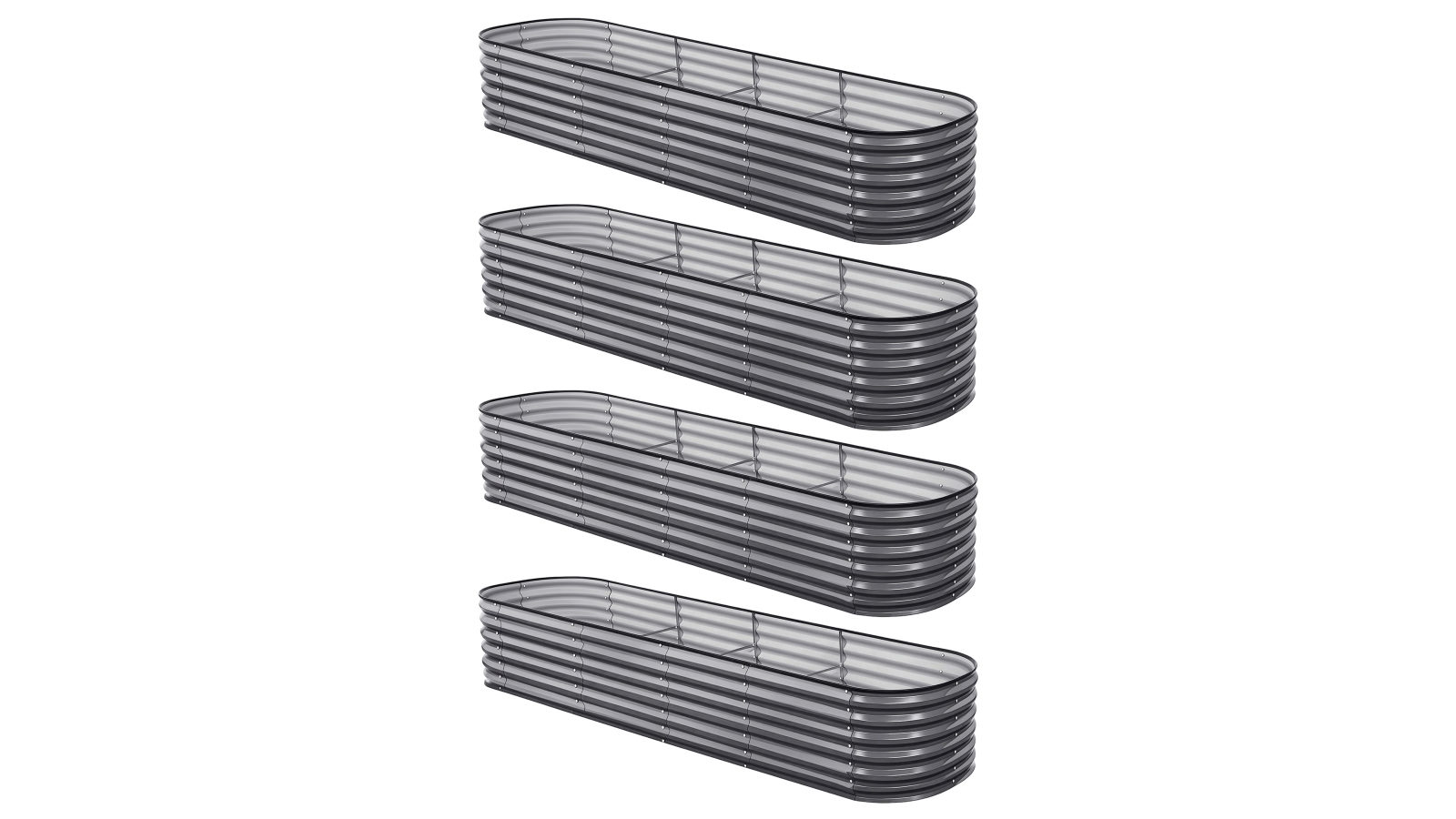 Green Fingers 4 Piece Oval Galvanized Steel 320 x 80 x 56cm Raised Garden Bed Kit