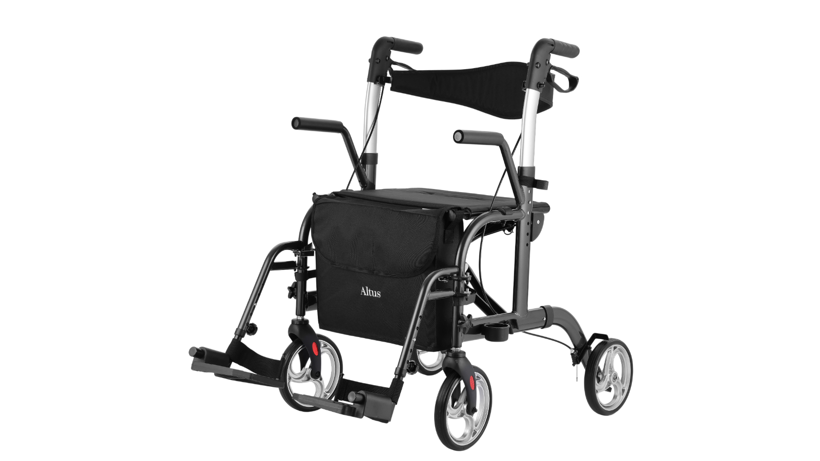 Altus 2-in-1 Hybrid Mobility Rollator and Transit Wheelchair with Seat - Black
