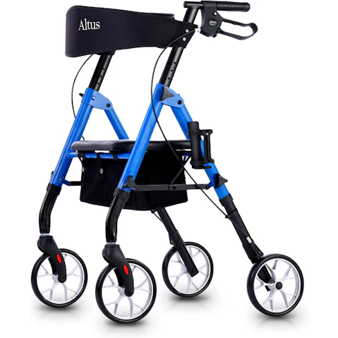 Altus Height Adjustable Classic Folding Walker with Seat Rollator - Blue