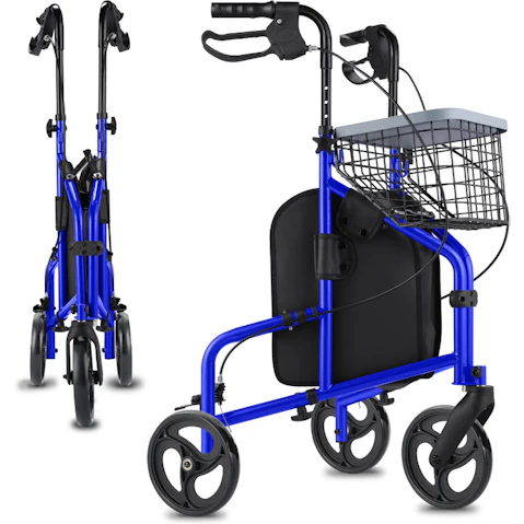 Altus 3-Wheel Rollator Walker Mobility Aid with Wire Storage Tray and Zip Bag - Blue