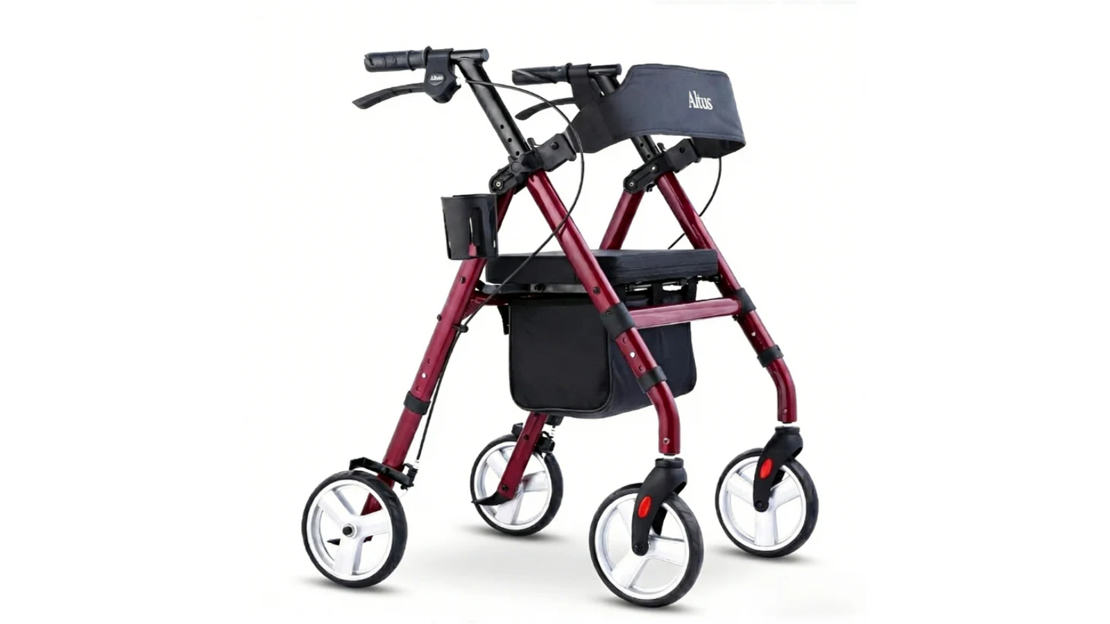Altus Heavy Duty Classic 4-Wheel Foldable Rollator with Seat - Cherry Red