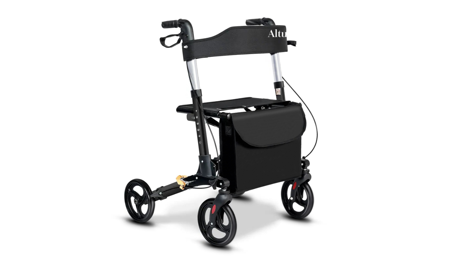 Altus Aluminium Frame Euro Walker Mobility Rollator Portable Outdoor Seat Walker with Bag - Black