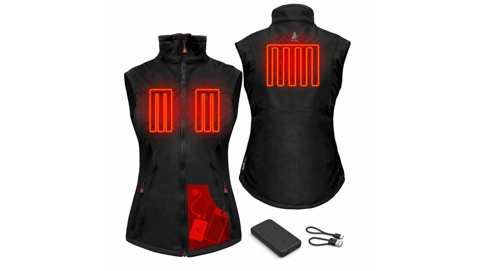 Altus Woman's Black Heated Vest with Rechargeable 10000mAh Battery