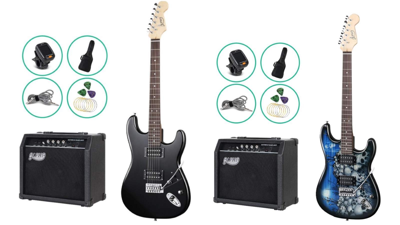 Alpha Electric Guitar with Amplifier Tuner Set