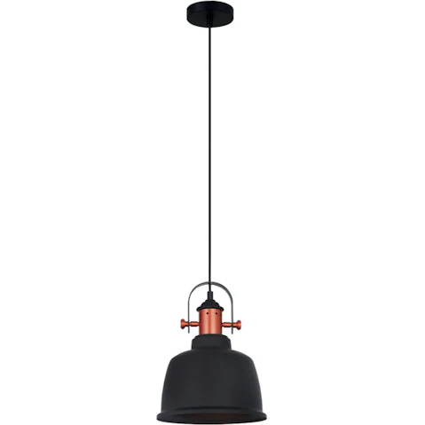 ALTA Industrial Bell Pendant Light with Copper Highlight - Matte Black
