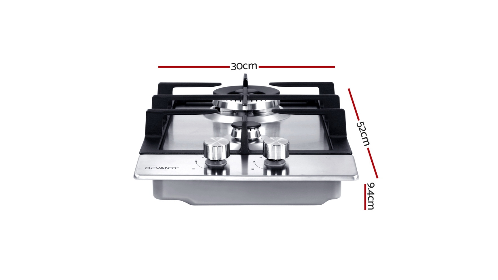 Devanti 2 Burner Gas Cooktop 30cm Stove Steel Harvey Norman