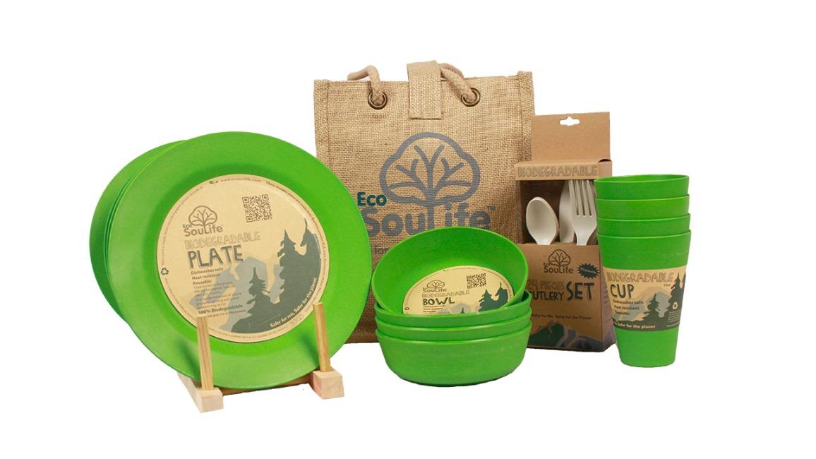 Eco SouLife Reusable Biodegradable All Natural Picnic Set - Green